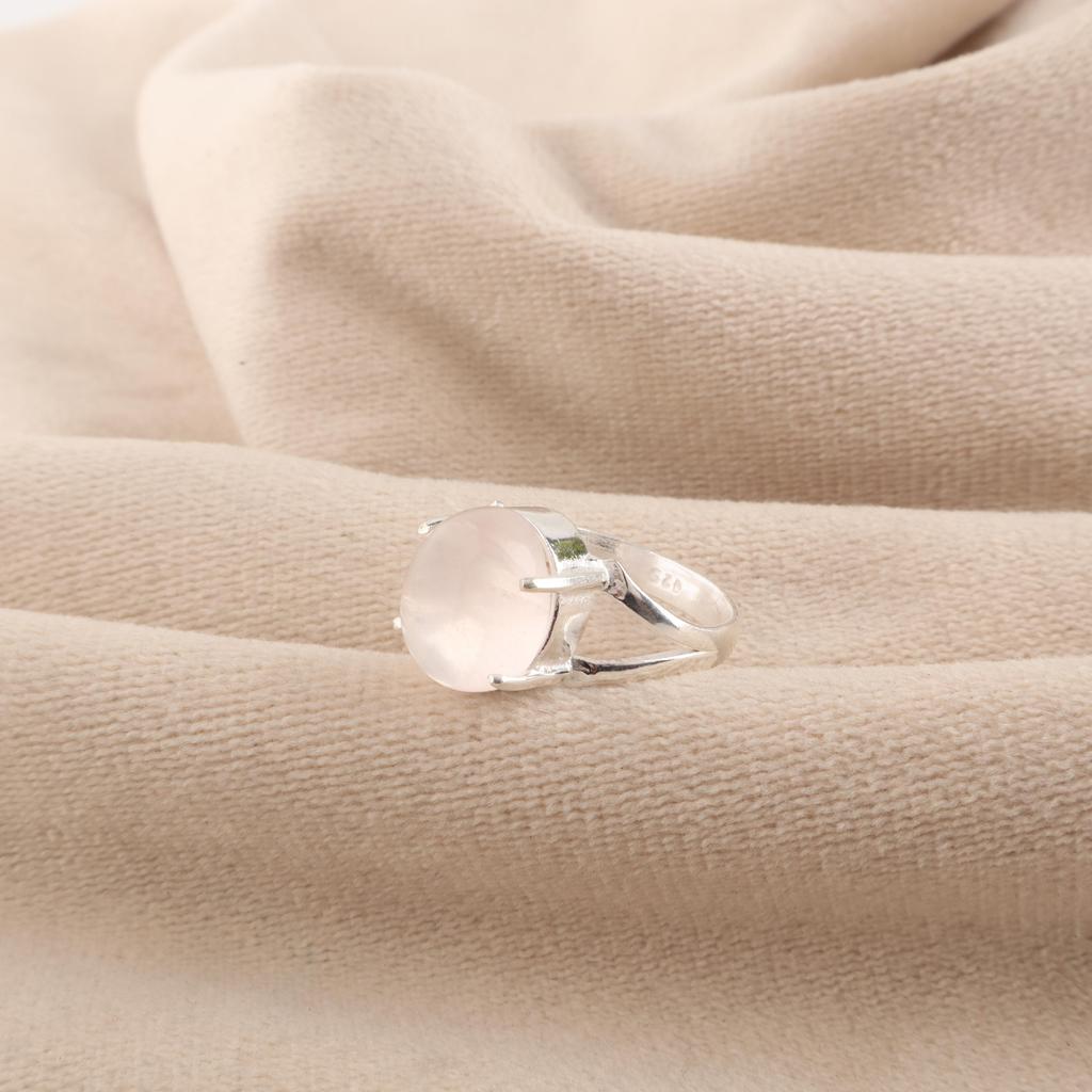 Natural Rose Quartz Gemstone 925 Sterling Silver Handmade Women's Jewelry Statement Ring For Anniversary Gift RR-75-27