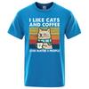 I Like Cats And Coffee Street Funny T-Shirt For Men Fashion Casual Loose Cotton Clothing Crewneck Breathable Tshirt Hip Hop Tees