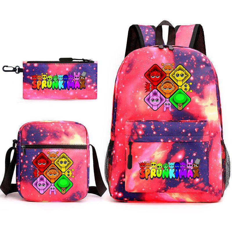 Rhythm box peripheral schoolbag sprunki cartoon starry sky backpack 3-piece set