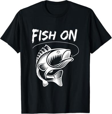Fish On Bass Angler Fishing Graphic TShirt Mens Casual Short Sleeve Tee