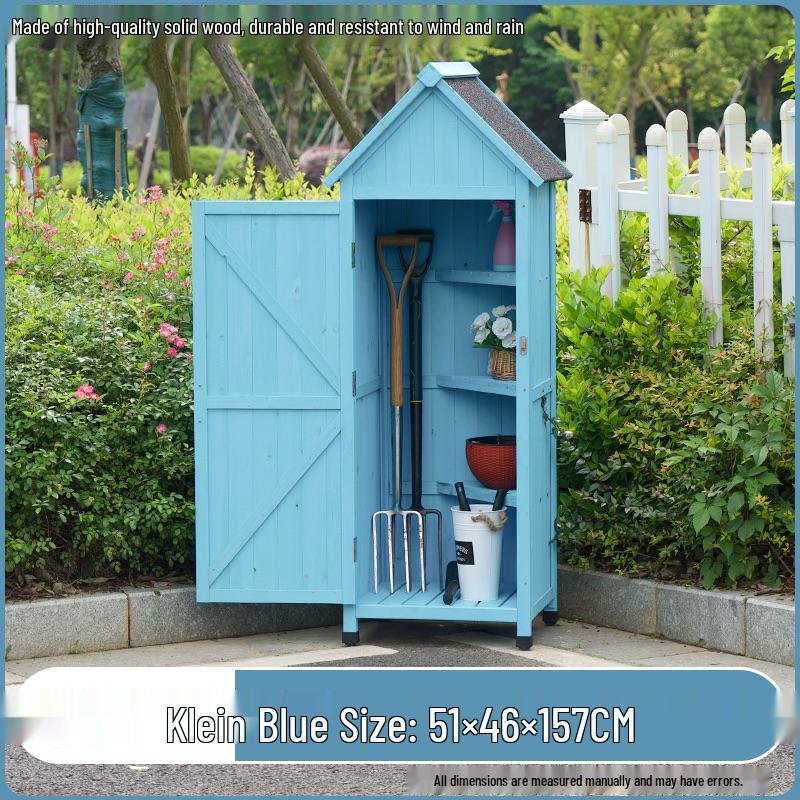 Waterproof Outdoor Wooden Storage Cabinet for Garden Tools - Anti-Corrosion and Sun Protection, Ideal for Courtyard and Balcony Use.