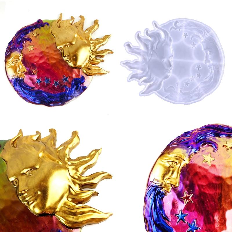 Pro Sun Moon Face Silikonové formy na podnosy Zábavná dekorace Pryskyřičná forma DIY řemeslné potřeby Výroba pro podtácek Klíčenku Nástěnnou dekoraci