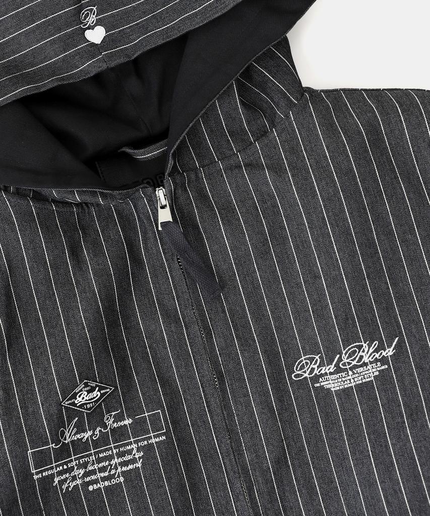 Badblood Striped Denim Zip-Up Hoodie - Black