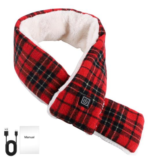 Beheizter Schal mit USB-Stromversorgung Karomuster Verstellbar 3 Heizstufen Nackenheizkissen Tragbarer Elektrischer Beheizbarer Nackenwärmer