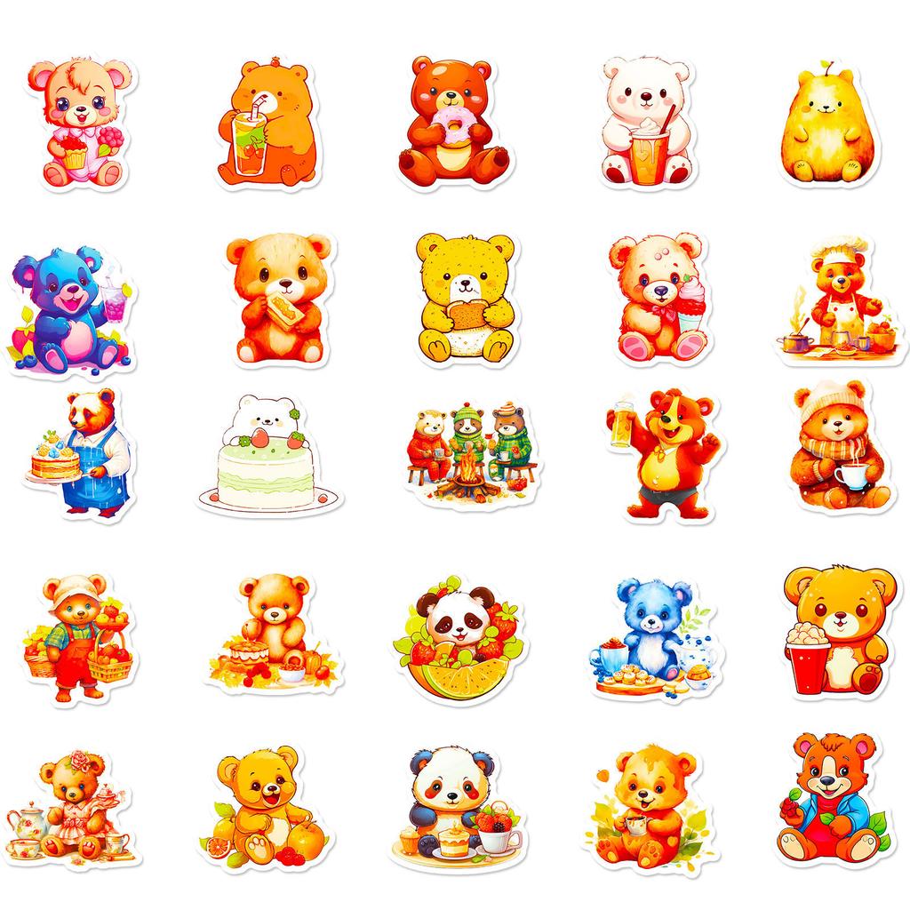 50 Autocollants pour Autocollants Nourriture Ours Mignon Petit Ours Décoration Créative DIY Autocollants Guka Autocollants Étanches