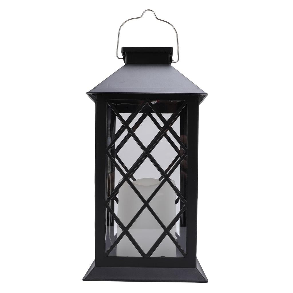 Yard Lantern Black Vintage Metal Hanging Solar Lantern with PVC Lampshade for Outdoor Garden Decoration