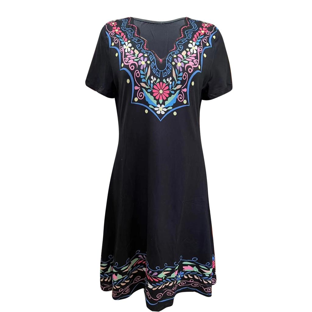 Women's Dresses Ethnic Print Loose Elastic Colorful Dresses