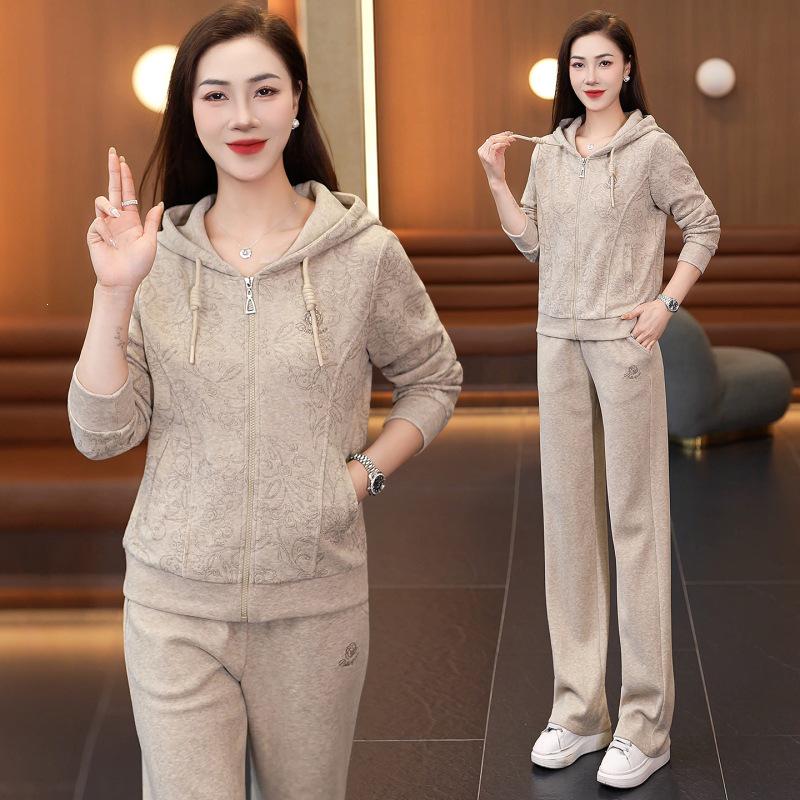 Korean Style Women's Hoodie & Long Pants Set - Casual, Loose, Anti-Aging Sportswear for Spring & Autumn