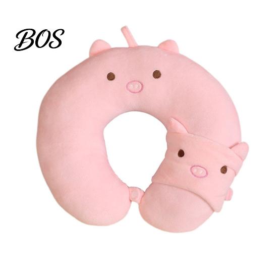 Neck Support Travel Pillow 1 Set U-Shaped with Eye Mask, Pillow, Cute Animal U-shaped Design, for Road Trip Flight Pain Relief Soft