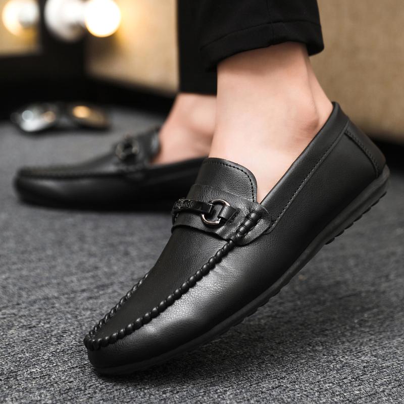 Social Shoe for Men Leather Casual Dress Shoes Man Spring Autumn Pointed Toe Party Luxury Designer Legitimate Business Black New