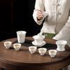 Mutton Fat Jade Kung Fu Tea Set with Sancai Gaiwan and Ceramic Tasting Cup - Customizable Gift Piece