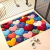 2D Flat Multicolor Hearts Patchwork Soft Texture Flannel Area Rug Non Slip Love Theme Carpet For Kids Room Bedroom Floor Decor