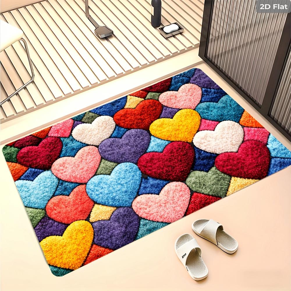 2D Flat Multicolor Hearts Patchwork Soft Texture Flannel Area Rug Non Slip Love Theme Carpet For Kids Room Bedroom Floor Decor