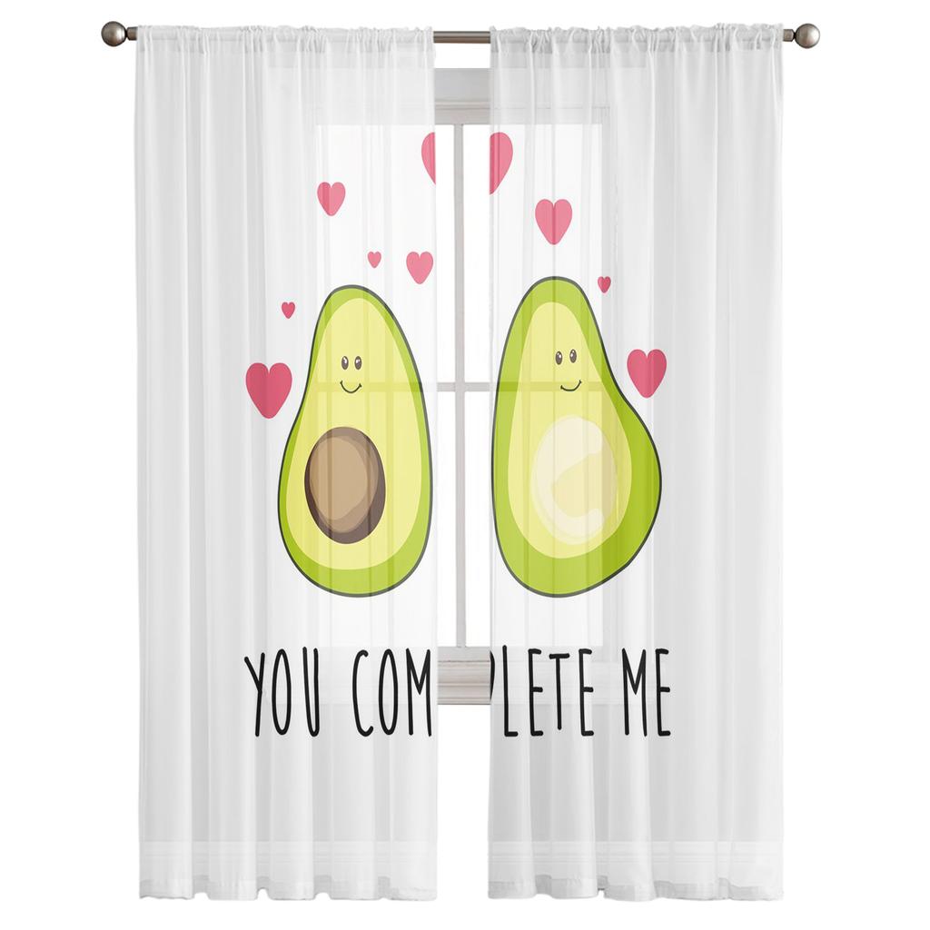 Avocado Green Cute Fruits Cartoon Tulle Curtains For Living Room Bedroom Decor Transparent Chiffon Sheer Voile Window Curtain
