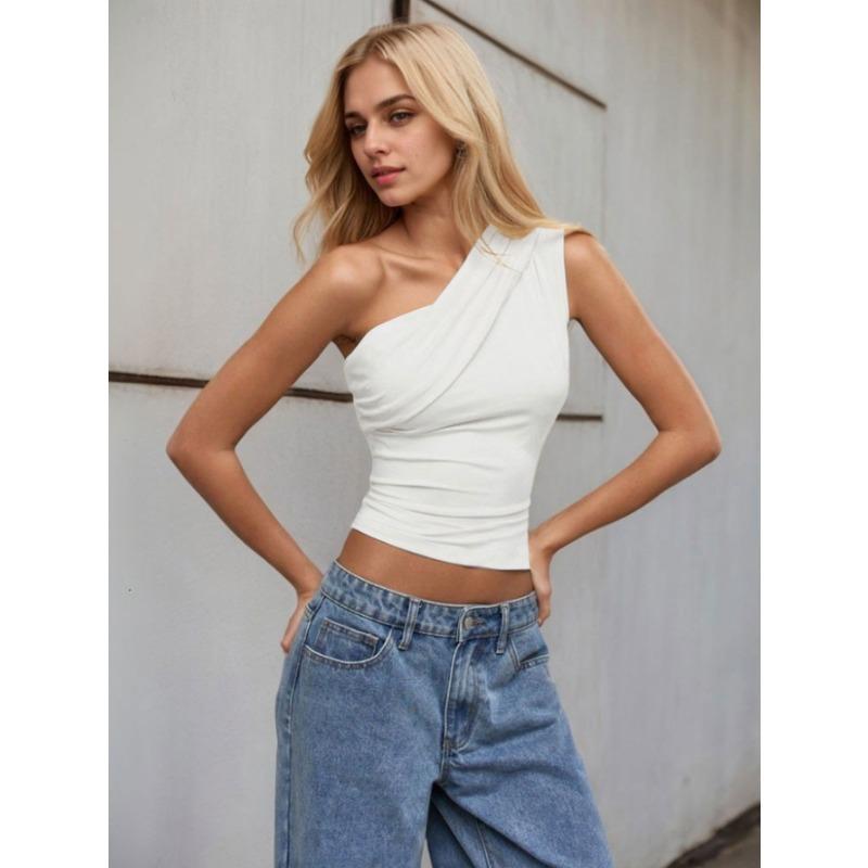 2026 Hot-selling Hot-selling Women's Sexy One-shoulder T-shirt Spring and Summer New Slant Collar Off-shoulder Pure Lust Top