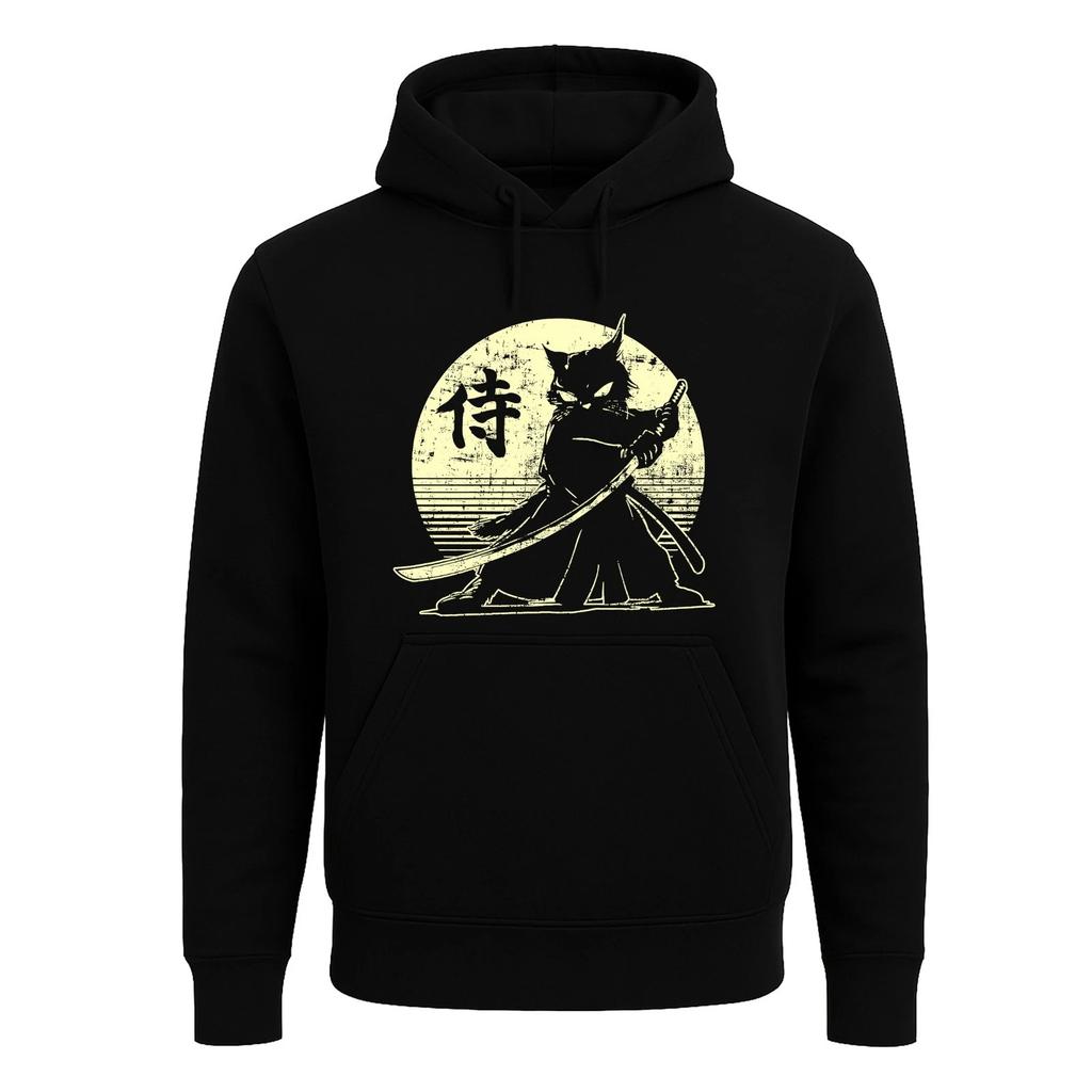 Samurai Ninja Cat Japanese Art Kawaii Hoody Sweatshirt Mens Hood Funny Hoodie