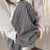 Retro Petite Striped Wide-Leg Drawstring Pants - 145cm Knit Women's Casual Autumn/Winter