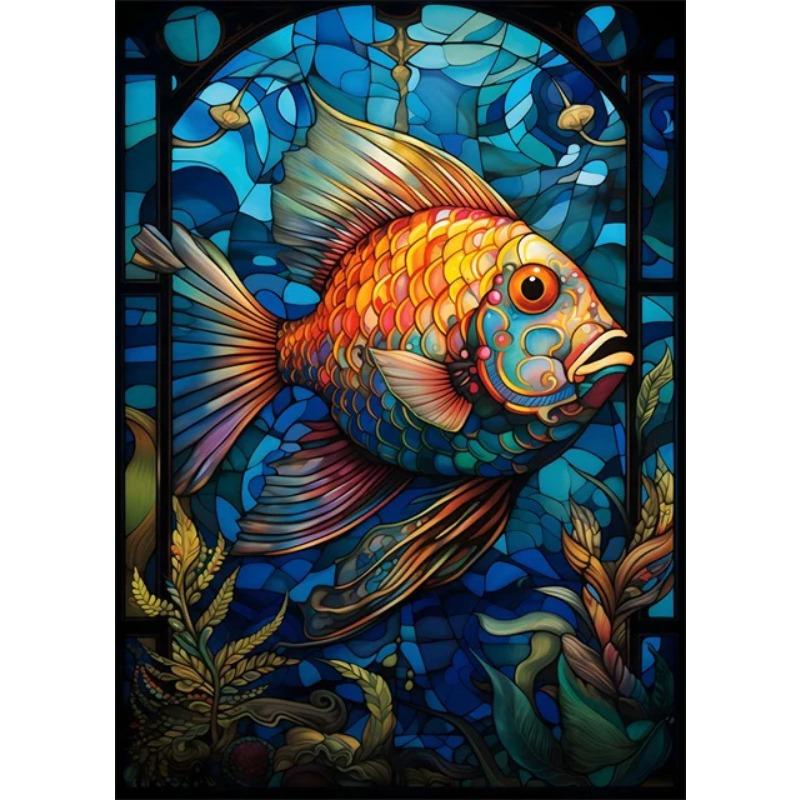 Colorful Sea Life Stained Glass Wall Art Clownfish Sea Turtle Octopus Whale Canvas Posters Abstract Animal Pictures for Home D