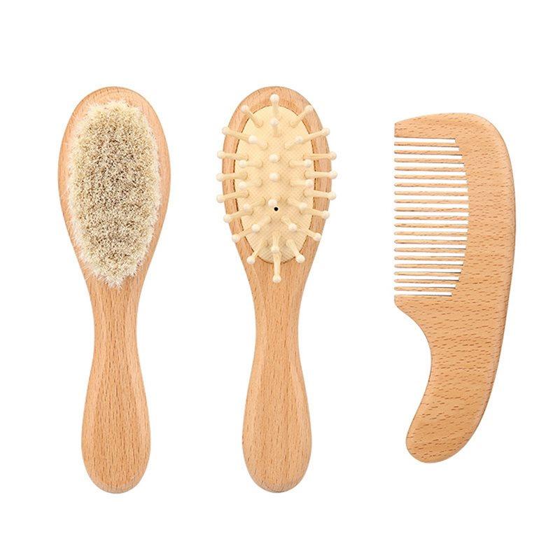 ABBP-Baby Hair Brush Set For Newborns - Soft Goat Bristle Wooden Baby Brush And Comb Set Newborn Grooming Kit