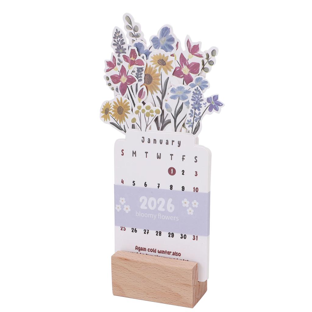 Flowers Desk Calendar 2026 Small Standing Decorative Floral School Desktop Accessories