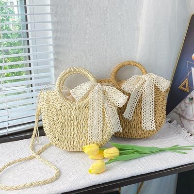 Damen Stroh Webtasche Mode Schultertasche Große Kapazität Handgewebte Tragetasche Kordelzug Schicke Hobo-Tasche Sommer Strandtasche