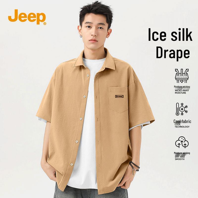 JEEP Men s American Retro Loose Fit Ice Silk Short Sleeve Shirt 5XL