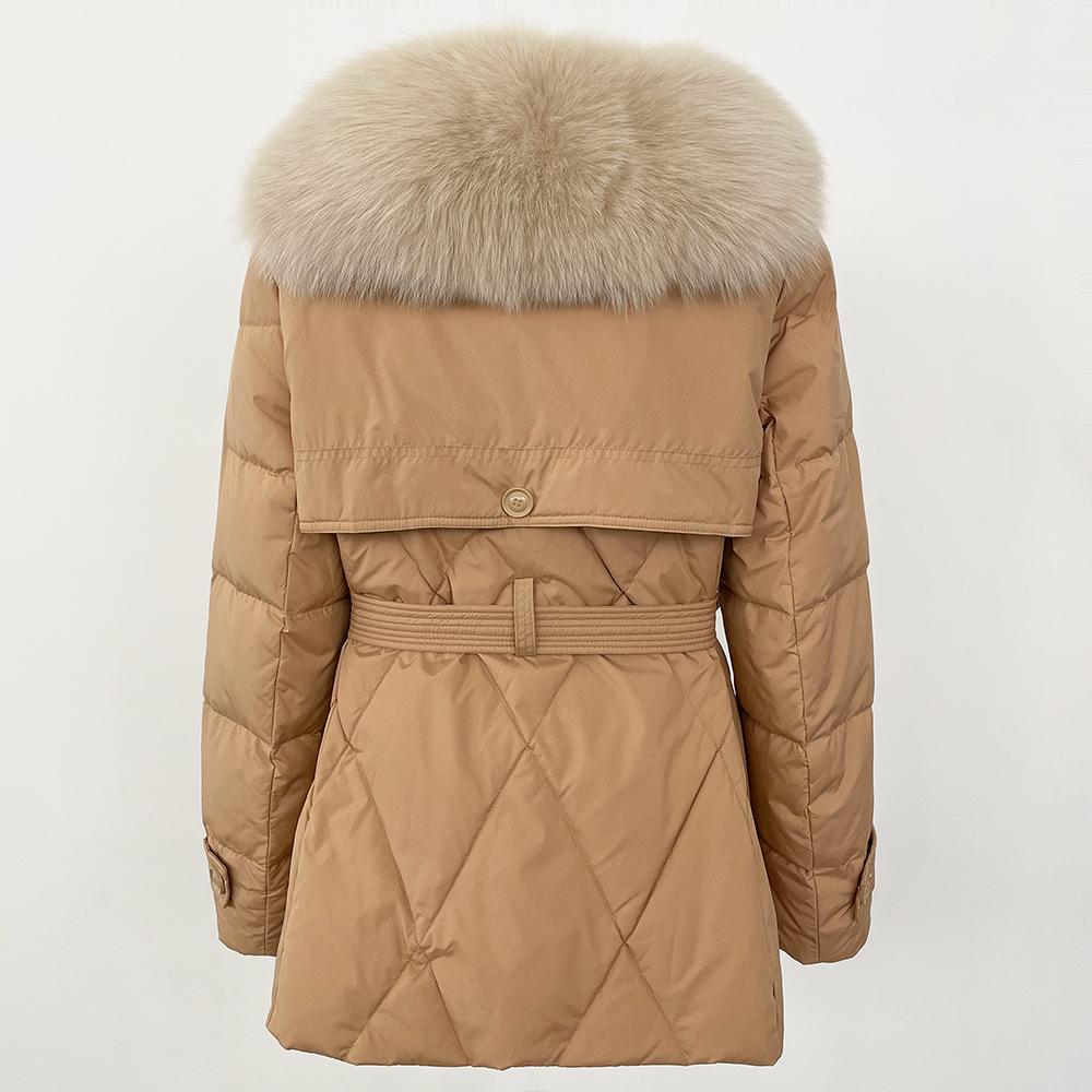 OFTBUY 2024 Winter Jacke Frauen Echt Fox Pelz Kragen Natürliche Dicke Warme Ente Unten Mantel Gürtel Oberbekleidung Streetwear Casual