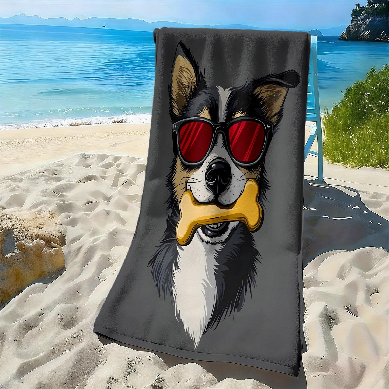

Glasses bone dog pattern polyester microfiber beach towel is highly absorbent, suitable for swimming and beach outings W40*H60(CM)