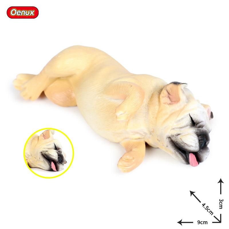 Oenux Lovely French Bulldog Animals Cute Puppy Sleep Lazy Dog Action Figures Model Figurine PVC Home Decoration Education Toy