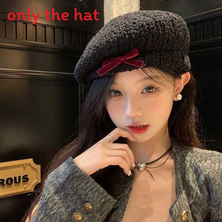 Beanie Hat Women Winter Warm Knit Cotton Blend With Bow Decor For Casual Wear