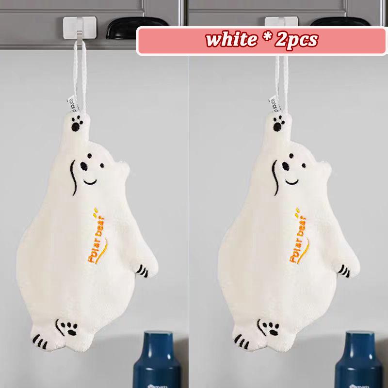 1/2PC Polar Bear Hand Wiping Towel Super Absorbent Soft Hanging Kitchen Towel Family Essential Coral Thicken Cartoon Hand Towel