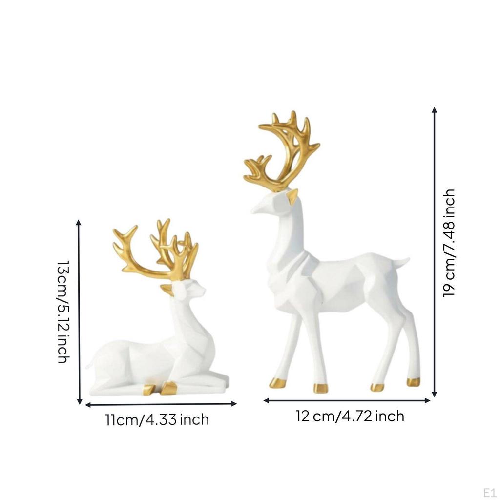 2 Pieces Deer Figurine Nordic Style Sculpture Modern Reindeer Statue for Living Room, Beverage
