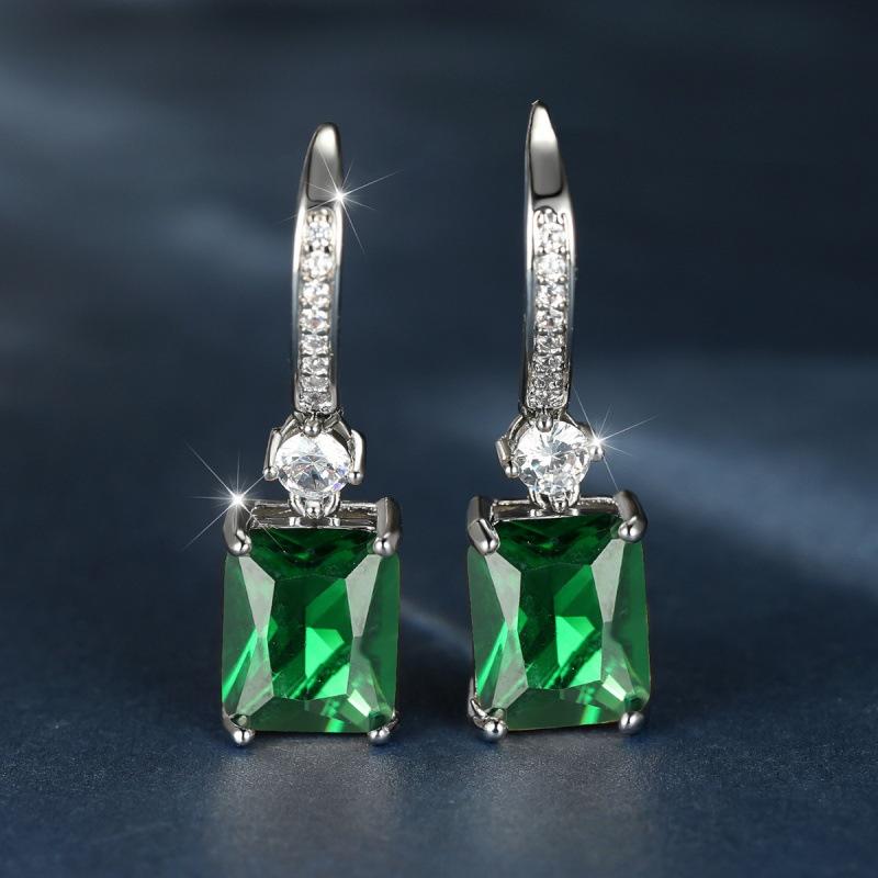 Wish explosive platinum micro-inlaid zircon square diamond quadrilateral stud earrings couple light luxury temperament jewelry