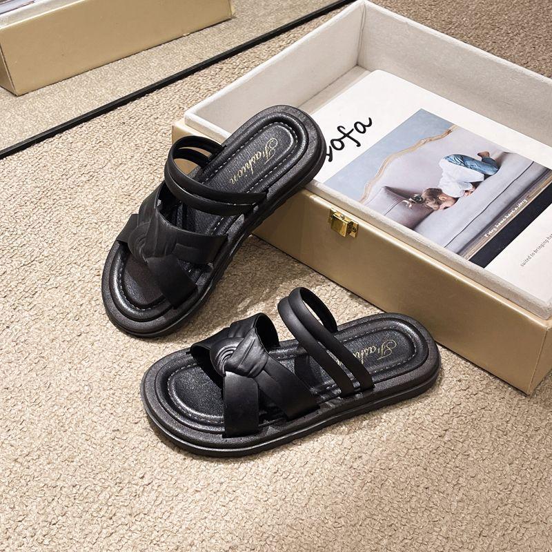 Trendiga Prinsesspärlrosett-sandaler för flickor med mjuk platt sula för barn