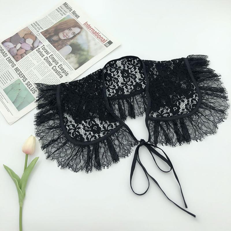 Embroidery Eyelash Lace Shawl Wrap Fake Collar Hollow Solid Color Sweater Decoration Collar Cape Dresses Accessories For Women