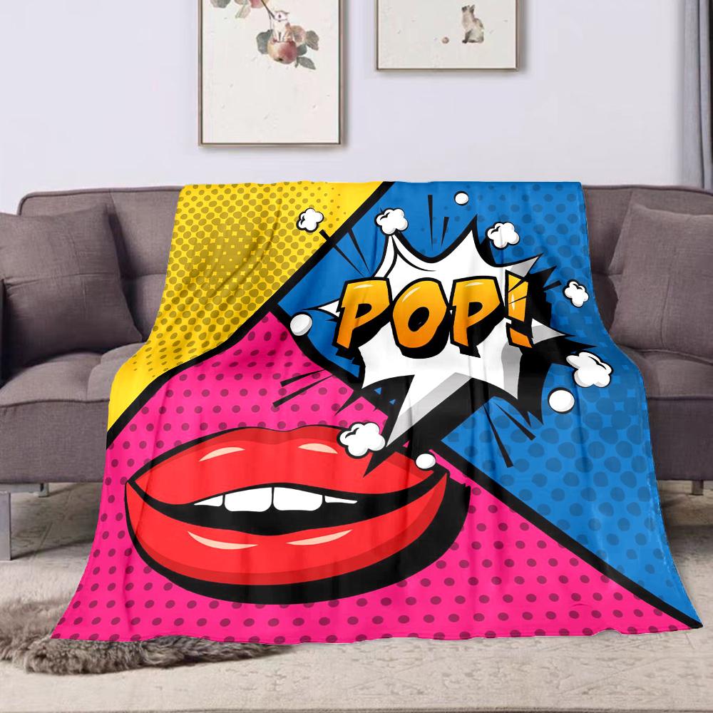 Pop Art Lips with Comic Bubble Design Patterned Flannel Blanket Perfect for the Bedroom Living Room, Sofa, or a Little Nap