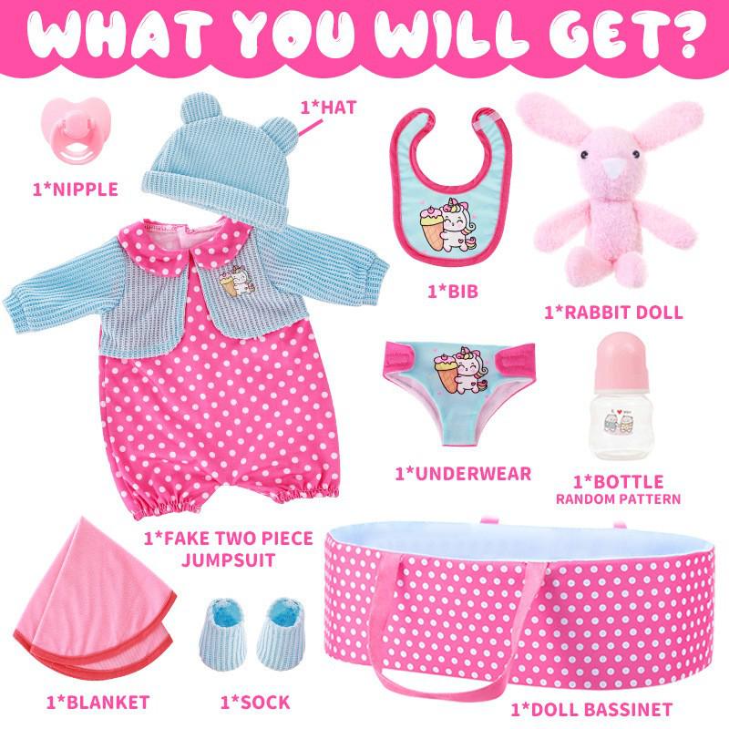 43CM Silikon-Schnullerpuppen-Kleidungsset für 18-Zoll American Girl Puppen mit Stubenwagen
