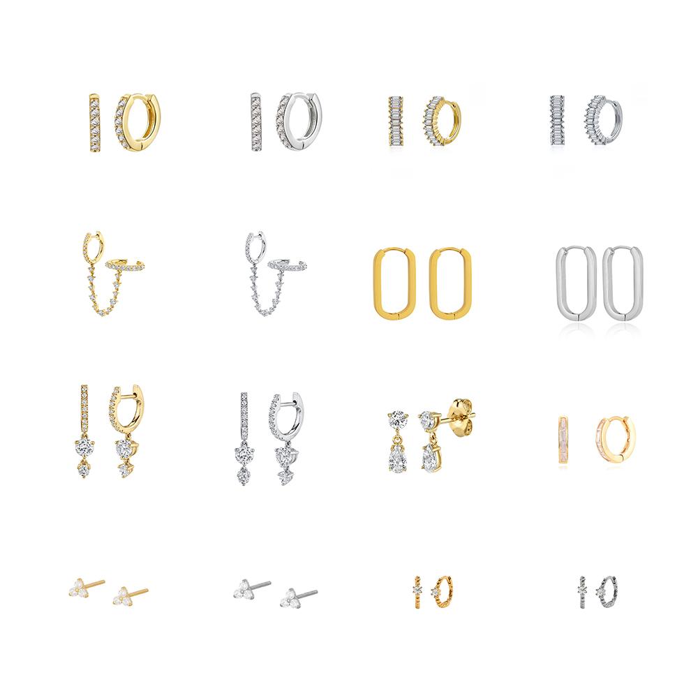 Neue Klassische Edelstahl Zirkon Quadratische Kette Creolen Damen Klein Anhänger Knorpel Helix Tragus Piercing Schmuck