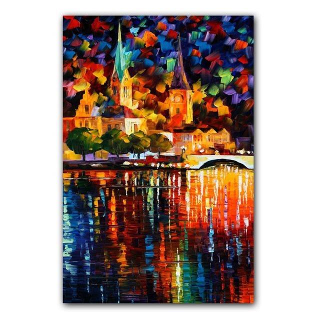 Nordic Watercolor Art Landscape Oil Painting Golden Autumn Canvas Painting for Living Room Corridor Office Home Decoration Mural No Frame