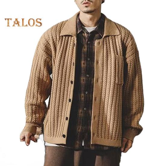 

Осень-зима мужской свитер с отложным воротником, однобортный, плотный трикотаж с нагрудным карманом, длинные рукава, однотонный эластичный свитер, пальто на каждый день M хаки