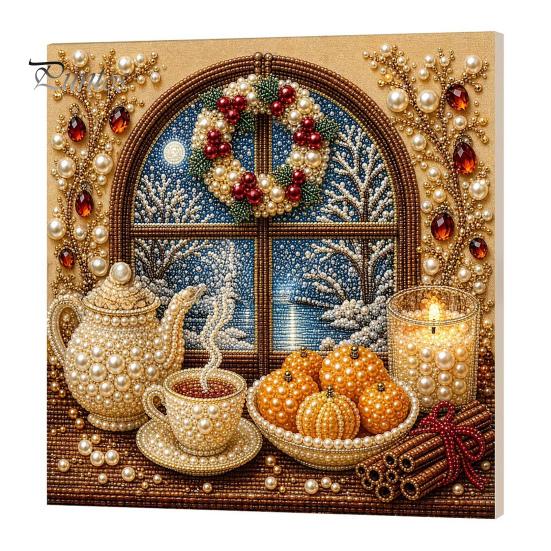 Christmas Home Decoration Faux Pearl Art Kit, DIY Snowman Painting 3D Festive Living Room Accents Xmas Scenes Crafting Project for Adults Beginners,