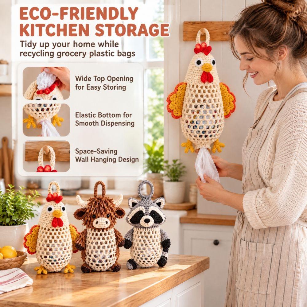 Handmade Crochet Animal Bag Holder Kit DIY Yarn Craft Wall Hanging Plastic Bag Dispenser Animal Shaped Cute Stylish