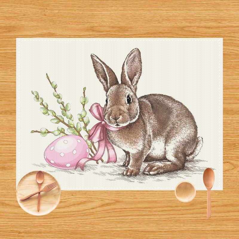 Easter Bunny Placemats Cross-border Amazon Imitation Linen Easter Egg Placemats Party Tablecloths for Banquets