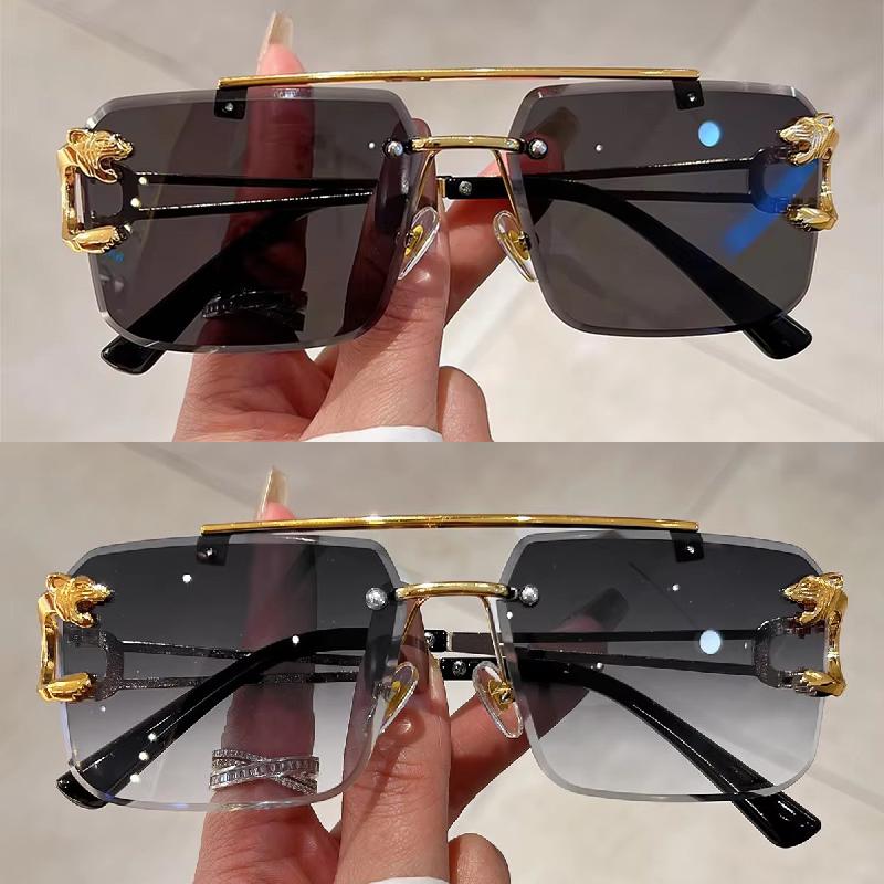2 Pairs Per Set Rimless Square Sunglasses Fashion Vintage Double Bridge Gradient Shades Trendy Luxury Brand Design Sun Glasses