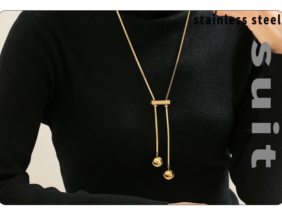 Hollow Beads European/American Sweater Chain: Luxurious Tassel Pendant in 18K Gold-Plated Titanium Steel