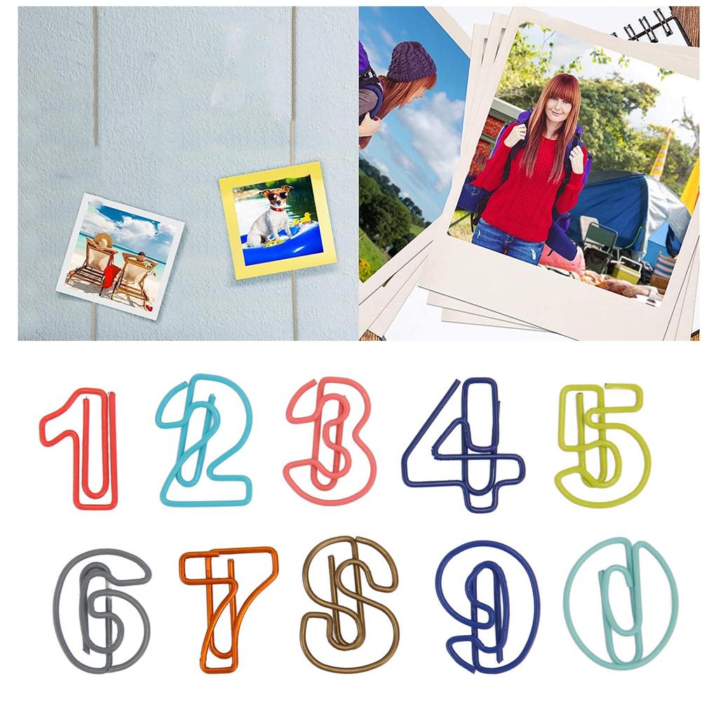 100Pcs Cute Paper Clips Numbers Style Rich Colors Anti Slip Strong Clamping Fancy Paperclips for Wor