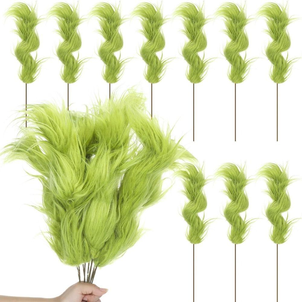 10pcs Artificial Fluffy Green Curling Rod Decoration Creative DIY Material Christmas Tree Topper Fake Simulation Green Plants