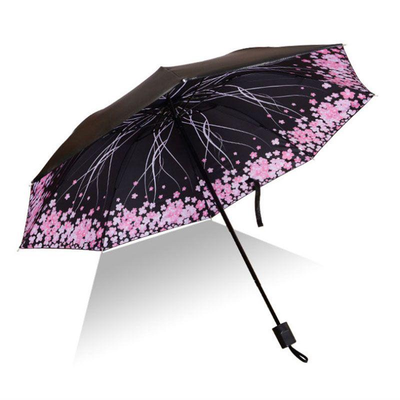 Antiuv Sun Rain Protection Windproof Flower Parasols 3 Folding Umbrella