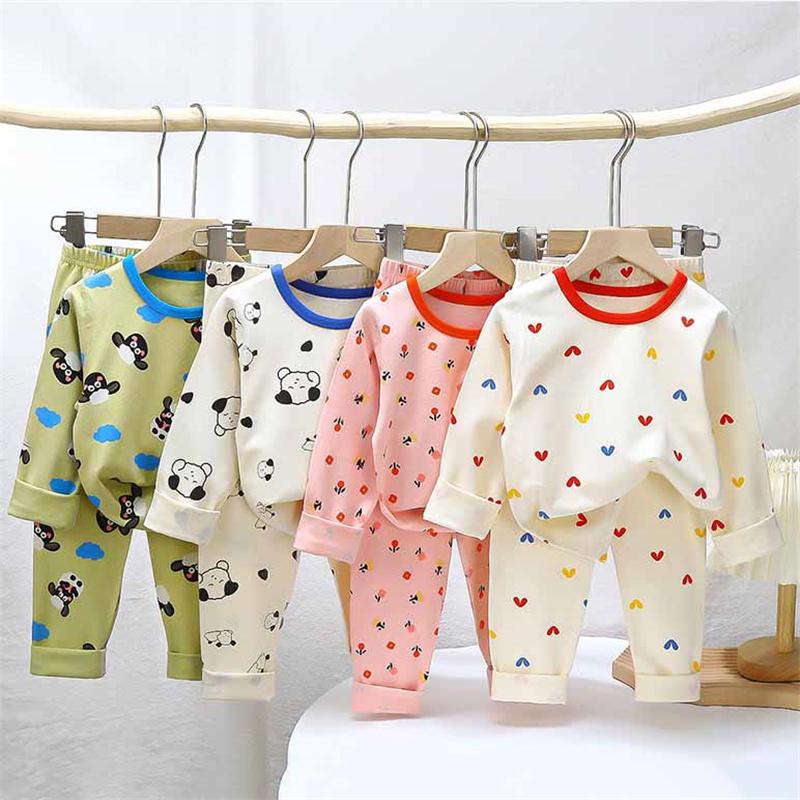 Kids Underwear Set Cotton Thermal Pajamas Boys Girls Stretchy LYCRA Long Sleeve Top Pants Homewear Sleepwear