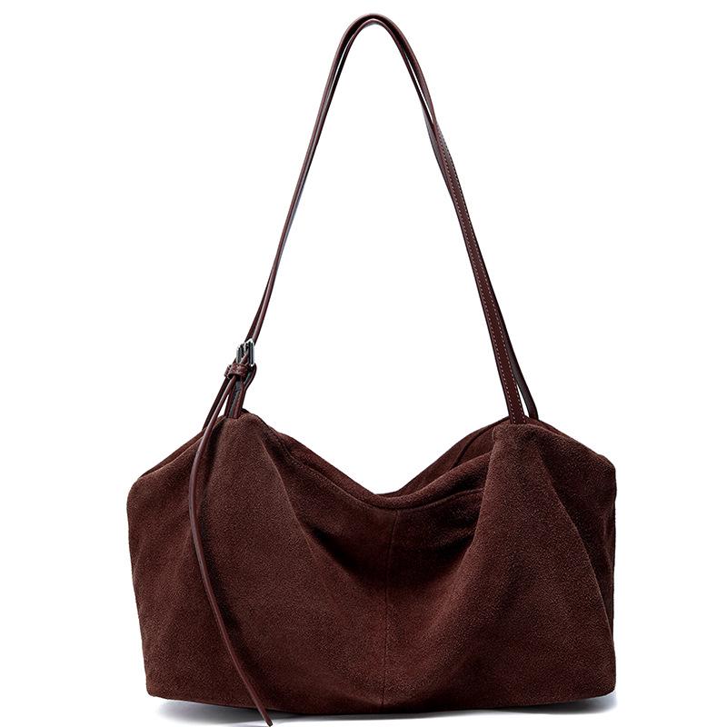 2026 Luxury Retro Suede Leather Tote Bag: High-End Frosted Cowhide Women s Shoulder Bag
